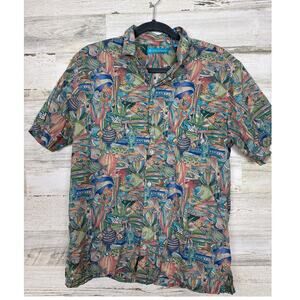 Tori Richard mens medium fish hawaiian button up shirt cotton summer beach dress